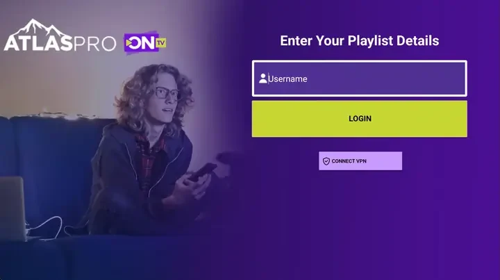 Écran de connexion application Atlas Pro ONTV